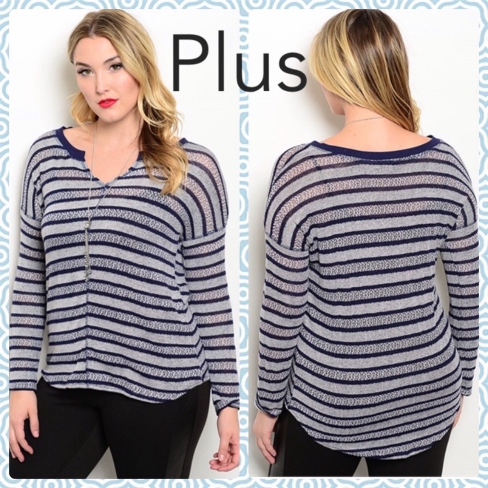 Blue Striped V Neck Sweater Size 2X NWT Boutique